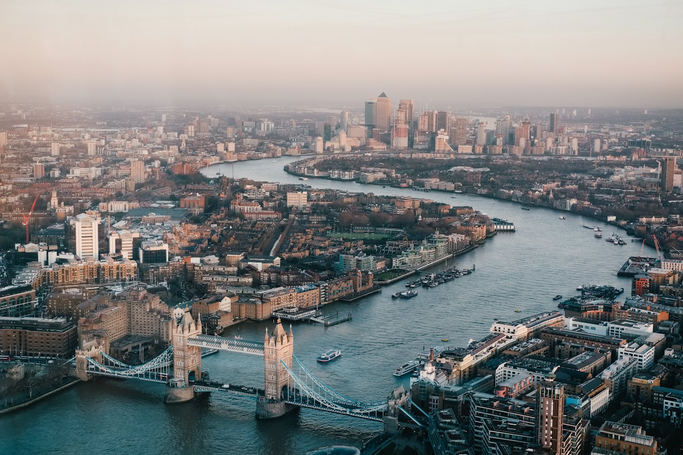 The River Thames and Tower Bridge from above