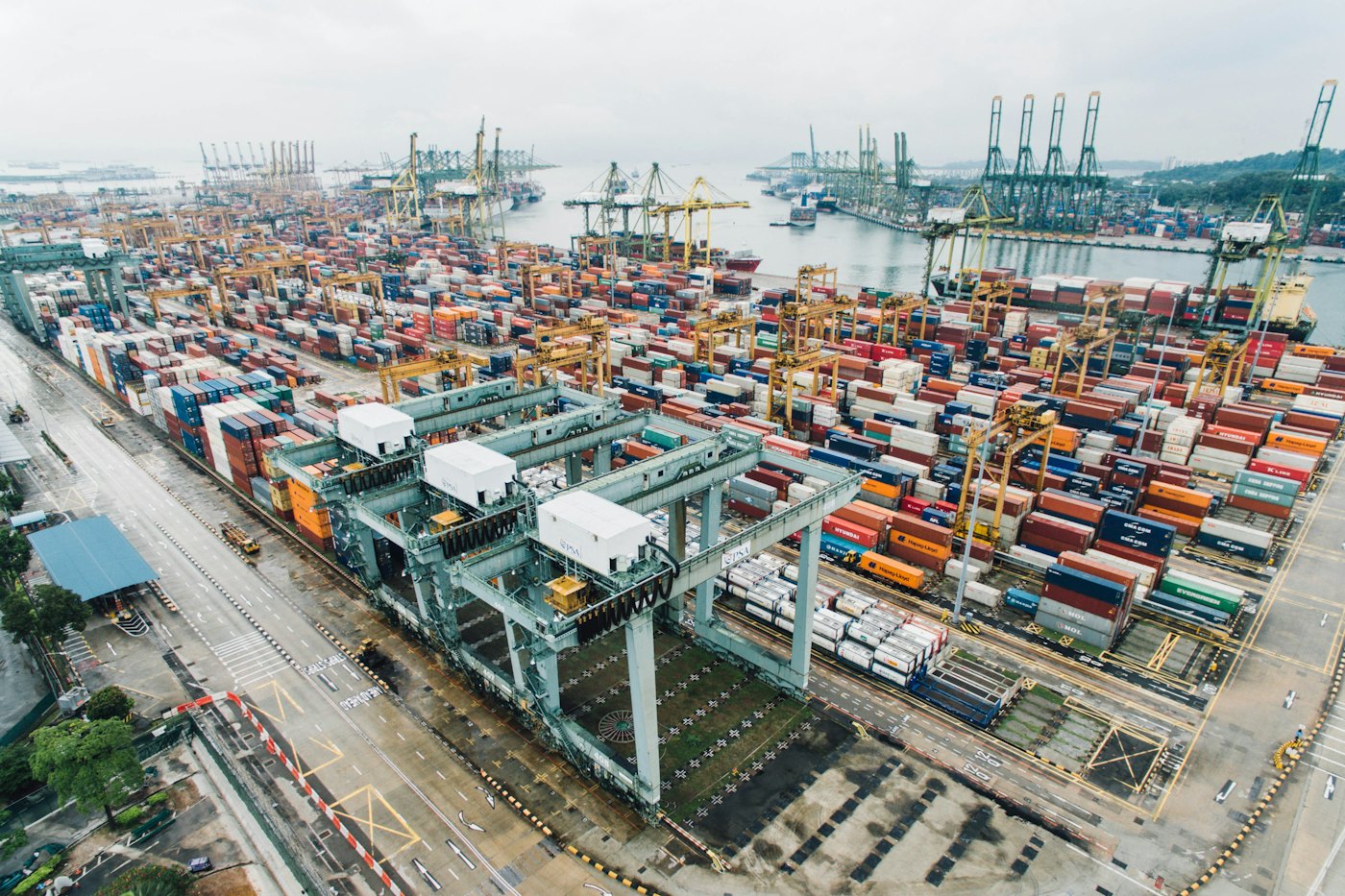 Aerial view of a container port